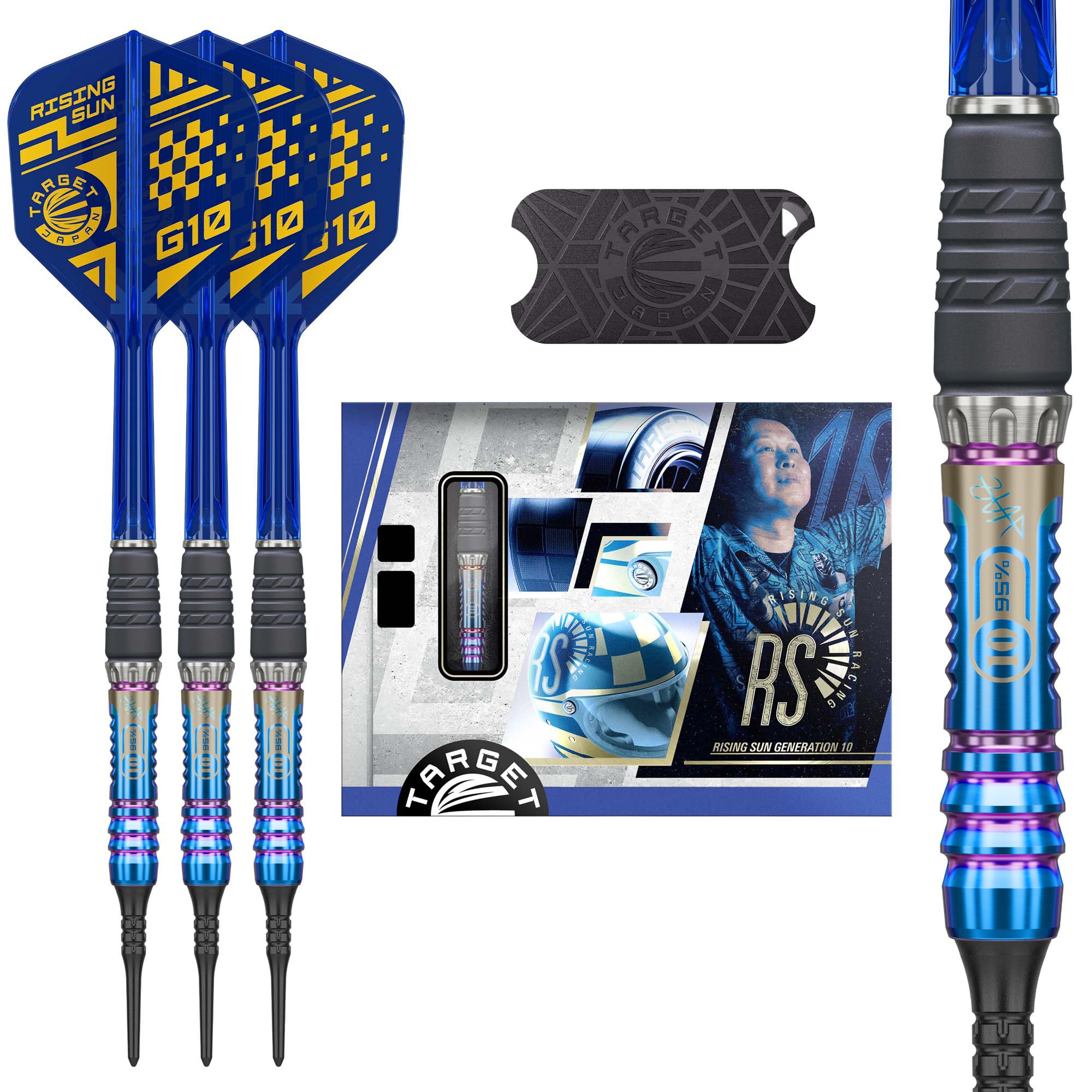Target Japan RISING SUN GEN10 Haruki Muramatsu Wolfram 2BA Soft Tip Darts mit 6 Form Flights und 2BA SOFT TIP DARTS Sun 95% K-Flex Set, 21,5g,