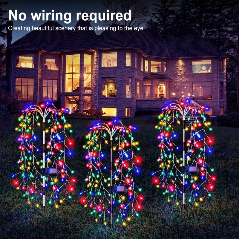 Solar Feuerwerk Licht Im Freien Wasserdichte Weide Baum Feuerwerk Lichter LED Garten Dekoration Rasen Urlaub String Fairy Licht 1PC-200LED-Multicolor