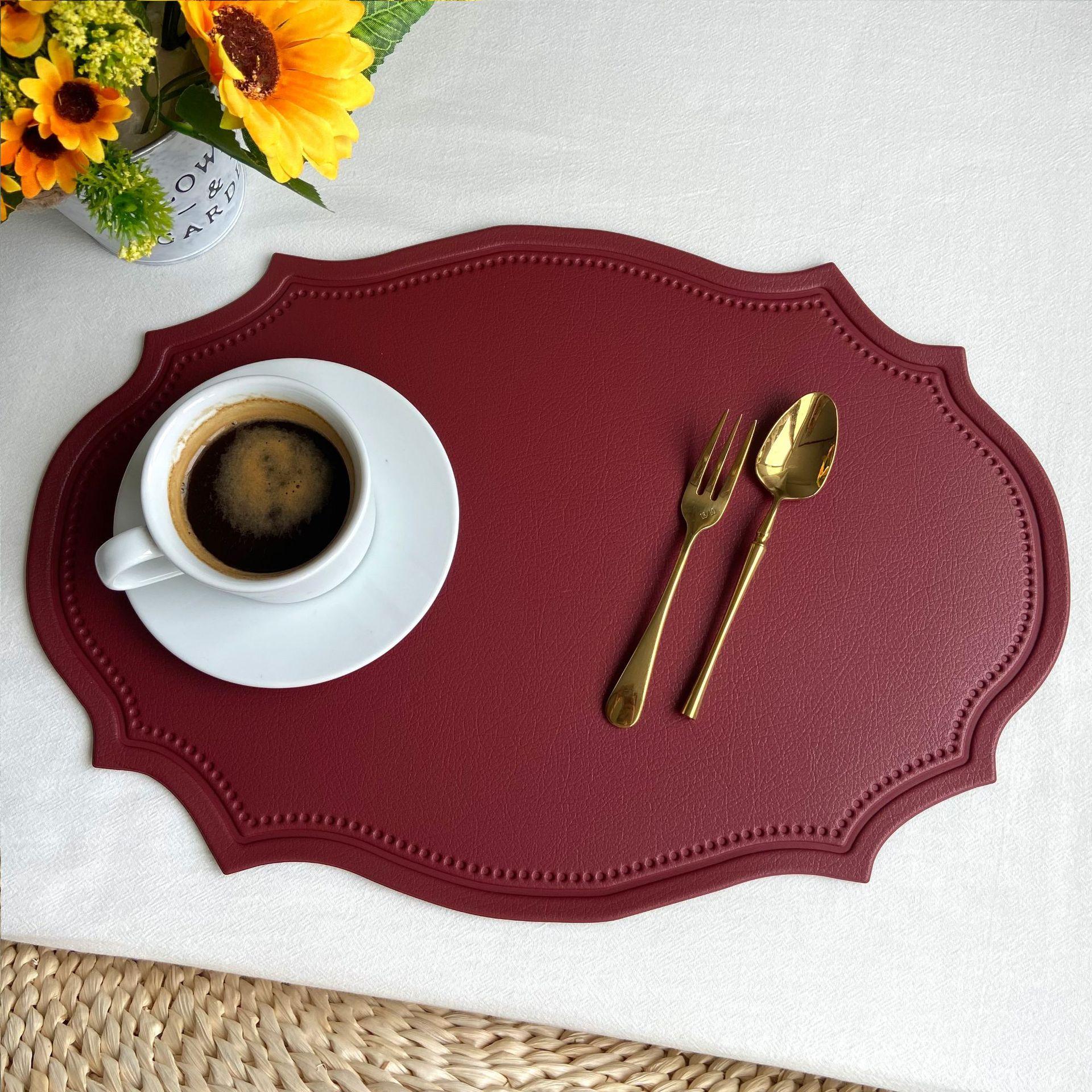 1PCS Faux Leder Tischset Küche Esstisch Pad Schwarz Grün Ort Matte Geschirr Cafe Pad wein rot