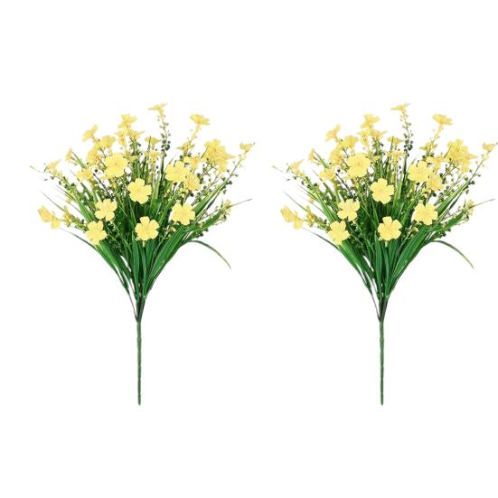 2 Stück Kunstblumenbündel, UV-beständige Kunstpflanzen, lichtechte Kunstblumen für Zuhause, Vase, Korb, Fensterkasten, Außendekoration gelb
