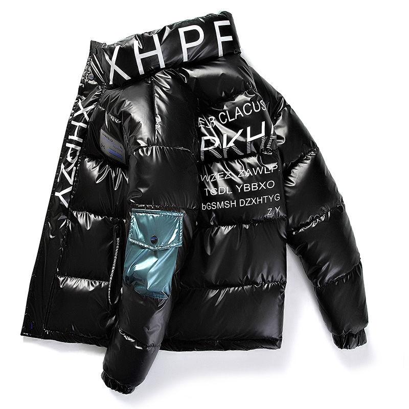 Wasserdichte glänzende Jacke Winter Herren Streetwear Dicker Parka Männliche Mode Junge Hip Hop Baumwolle Gefütterte Jacke Markenqualität Outwear Parka Mäntel Größe M-4XL XXXL schwarz