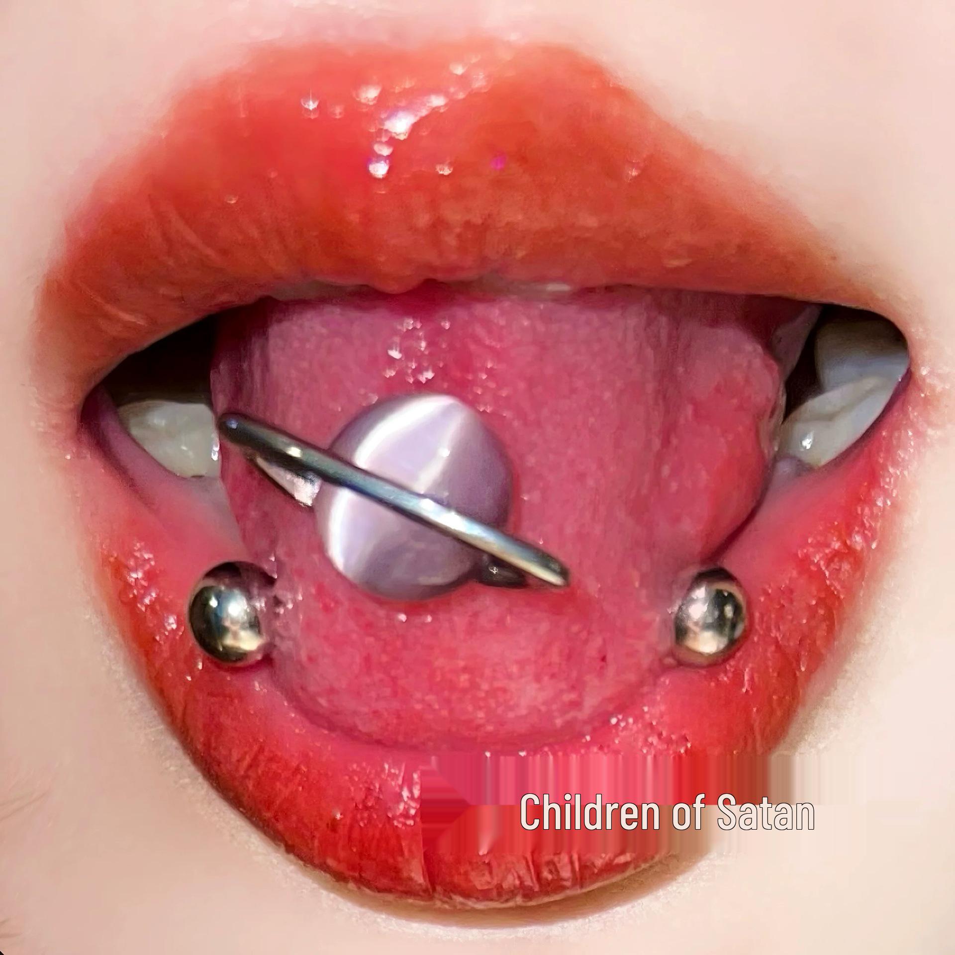 Satans Kind Titan Katzenauge Zungenpiercing - Super Flash Zungenpiercing Ring 14mm length, 1.6mm thickness