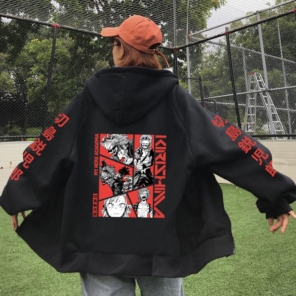 All Might Print Kapuzenpullover Anime My Hero Academia Hoodie Herren Damen Reißverschluss Jacken Lässiger Lockerer Pullover Harajuku Streetwear M schwarz/rot