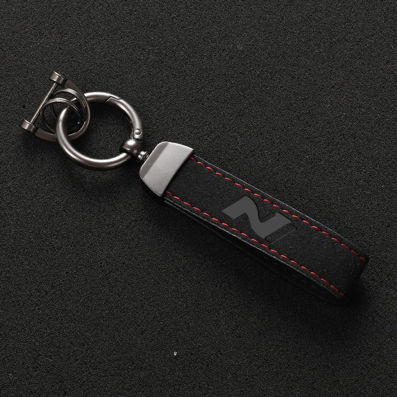 Mode Leder Schlüsselanhänger Auto Styling Schlüsselanhänger für Hyundai N LINE i30 i20 Sonata Accent Tucson Elantra Veloster Kona Tucson Azera schwarz