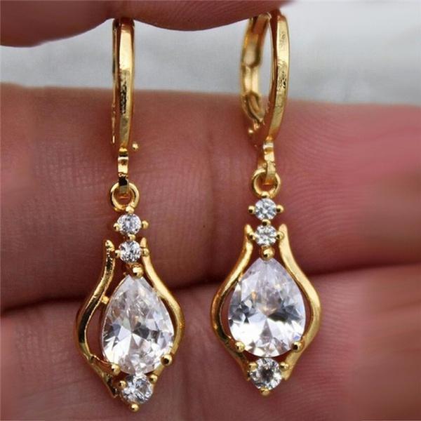Zirkon Creolen Vintage Frau Regenbogen Zirkon Lange Ohrringe Niedliche geometrische Zirkon Hochzeit Ohrringe Jahrestag Geburtstagsgeschenk Modeschmuck weiß