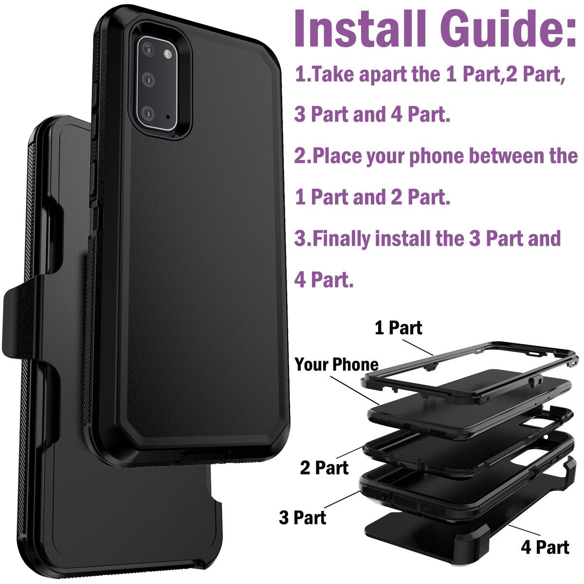 Für Samsung Galaxy S20 S20 Plus S20 Ultra S20 FE 5G Stoßfeste Handyhülle Schlank Robust Heavy Duty Schutzhülle Mit Gürtelclip For Galaxy S20 Plus schwarz