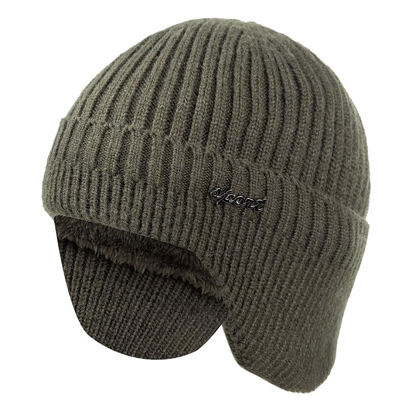 Neu hinzufügen Pelzgefütterte warme Wintermützen Stilvolle weiche Beanie-Mütze für Männer und Frauen Klassische gestrickte Ohrenklappenmütze Warme Mützen mit Ohren 54cm-62cm armee grüne