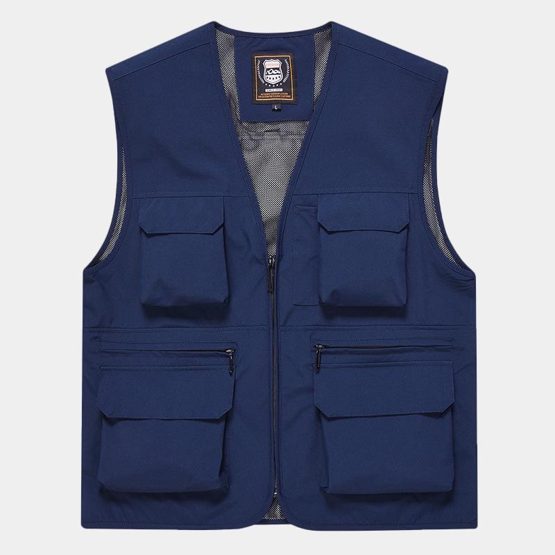 Herren Frühling Sommer Outdoor Gilet Mehrere Taschen Schnelltrocknend Angelweste Wanderweste Ärmellose Arbeitskleidung XL navy blau