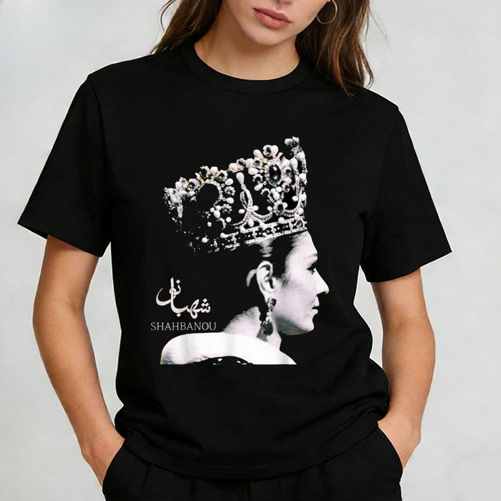 2026 Schahbanu Farah Pahlavi T-Shirt Retro Iranische Kaiserin Persien Grafik Lässiges Oberteil für Unisex Damen Erbe Bekleidung T-Shirt Sommer S black