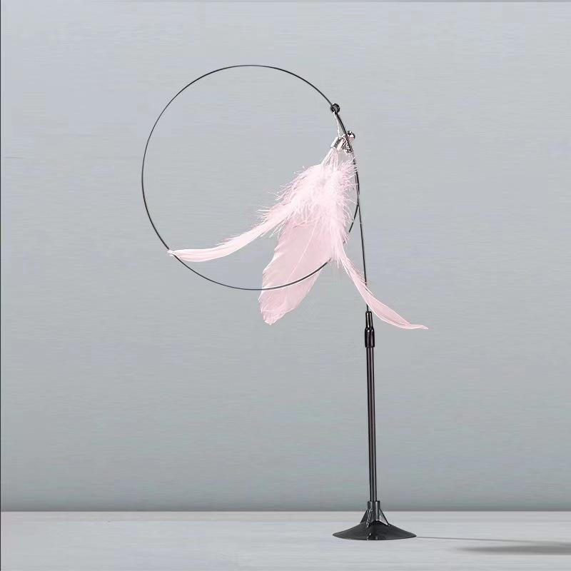 Neuer lustiger Federstab, automatischer Ersatz für Katzenspielzeug aus Stahldraht, interaktives Katzenspielzeug, langlebiges Katzenzubehör, Saugnapf, abnehmbares Heimtierzubehör rosa