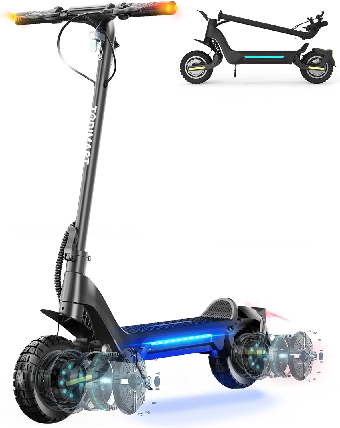 Elektrischer Roller, 70-80 km Reichweite/2000W Doppelmotor, 10-Zoll Offroad-Reifen, Elektrischer Roller für Erwachsene 150 kg Tragfähigkeit, TODIMART X5S 70km-2OOOW schwarz