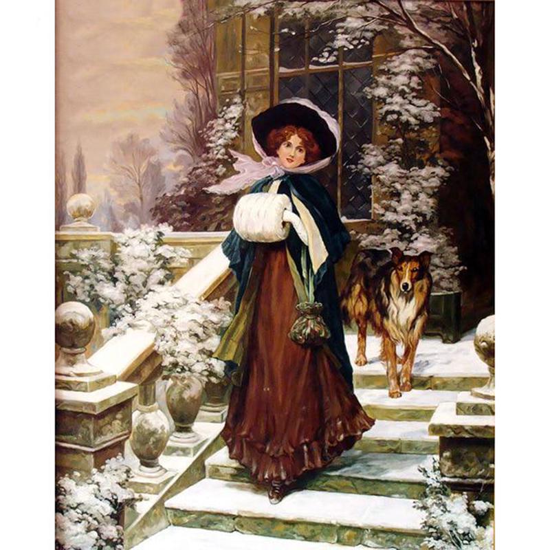 Diamant-Stickerei, 5D-Diamantgemälde zum Selbermachen, Frau und Hund, Tier-Diamantgemälde 20X30