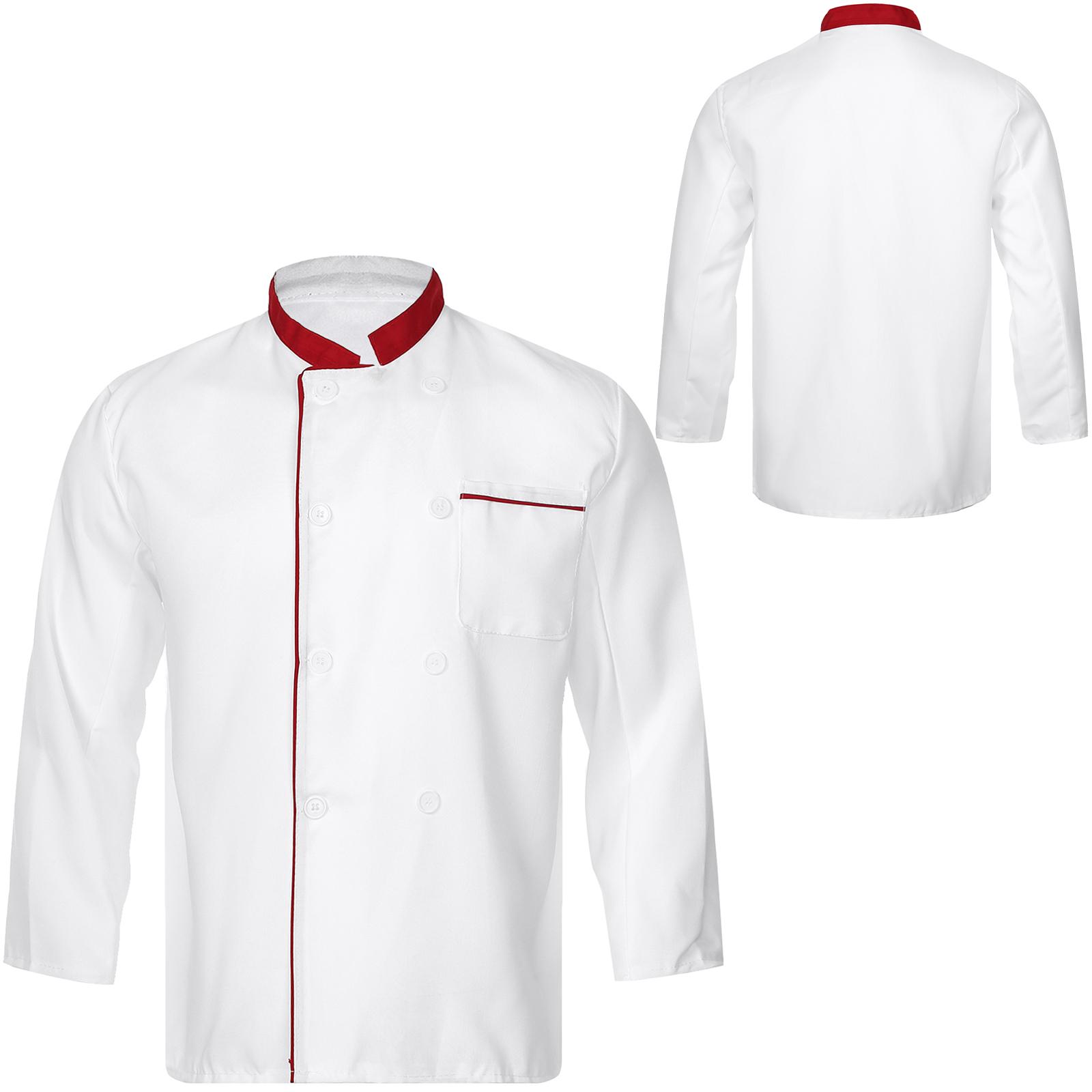 Herren Kochjacke Kochmantel Restaurant Küche Uniform Langarm Arbeitskleidung L rot