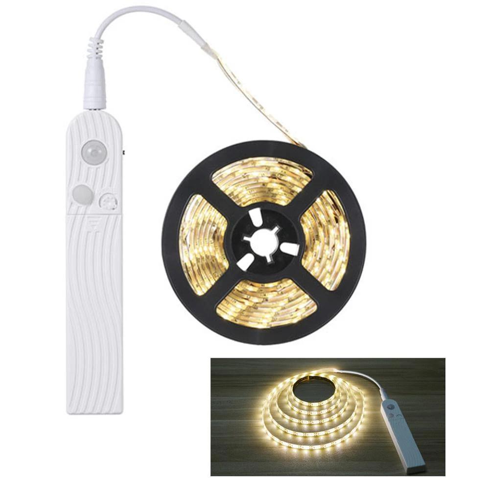 Led-Lichtleiste PIR-Bewegungssensor Induktions-LED-Streifen Batterie 60leds/m 2835smd Unterbettlampe für Schrank Kleiderschrank Schrank Treppen 1m warm weiße