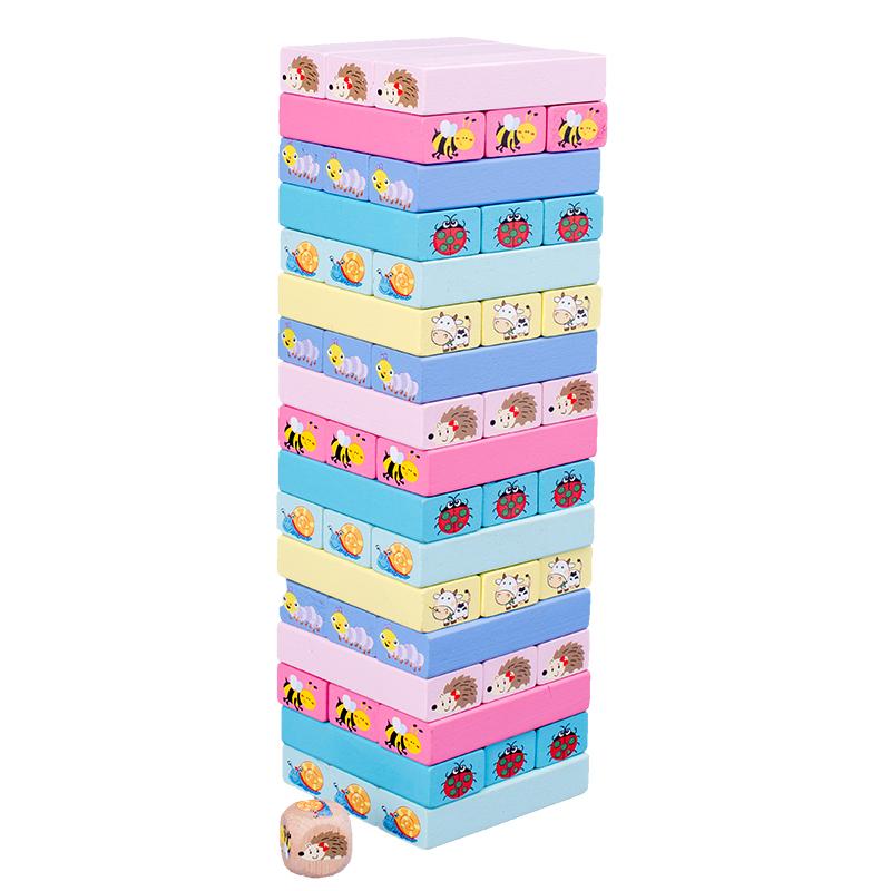 Zahlen Tiere Holzbausteine Spiel Domino Stapelsteine Stapelturm Spaß Outdoor Rasen Hof Spiel Lernspielzeug blue