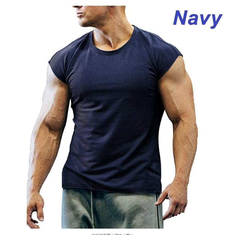 Herren-T-Shirts, modisches Kurzarm-Fitness-Bodybuilding-Shirt für Männer, Workout, schmale Passform, Baumwoll-T-Shirts L navy blau