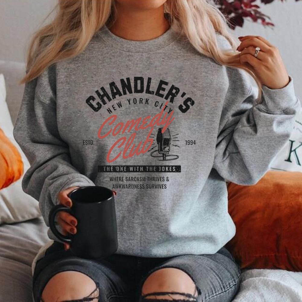Chandler Friends Sweatshirt, Friends TV-Show inspiriert, Rundhals-Sweatshirt, Vintage-Grafik-Hoodies, Damen-Sweatshirts M graue