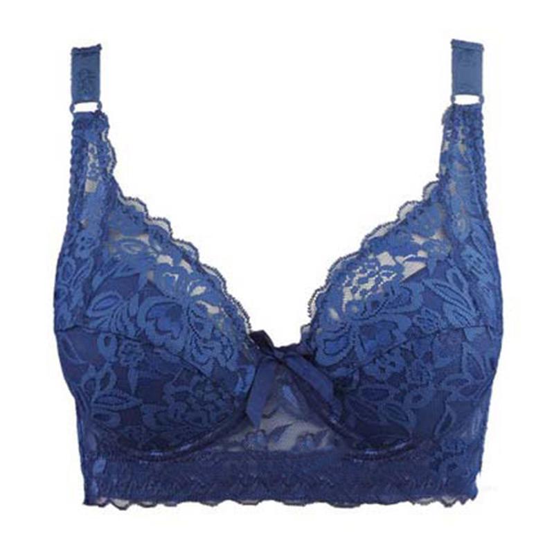 Frauen Unterwäsche Kleiner BH Plus Size Undewire Verstellbarer Spitzen-Damen-BH Brustbezug BCD Große Spitzen-BHs 42/95B dunkelblaue