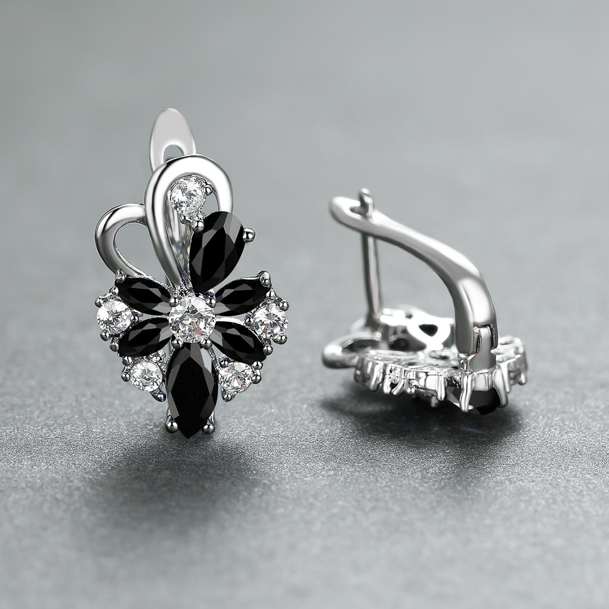 1 Paar Ohrringe mit Wassertropfenschliff, Blau, Rosa, Lila, Aqua-Stein, Blütenblätter, Blumen-Ohrringe, Blumen-Stil, Ohrclips, Schmetterlings-Ohrhänger schwarz/silber