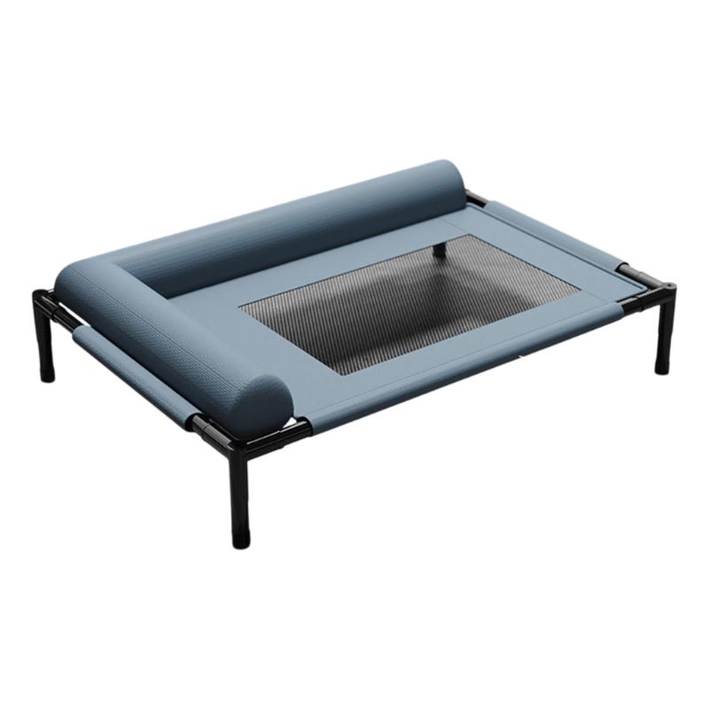 Atmungsaktives erhöhtes Hundebett Outdoor Kühlende Haustierliege mit L-förmigem Kissen Stahlrahmen Kaubeständig Waschbar für Mittelgroßen Hund Medium size gray