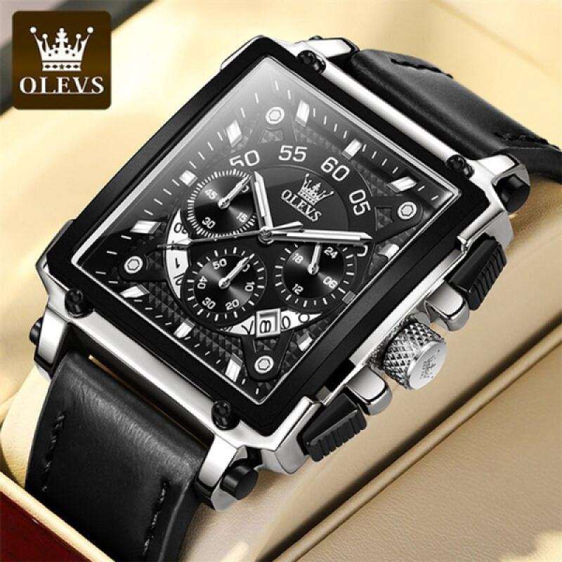 OLEVS Herrenuhr Top-Marke Luxus Quarz-Quadrat-Armbanduhren für Männer Datum Sportuhr Männlich Reloj De Cuarzo Para Hombres mit Geschenkbox Regular Edition - Quartz Watch silber