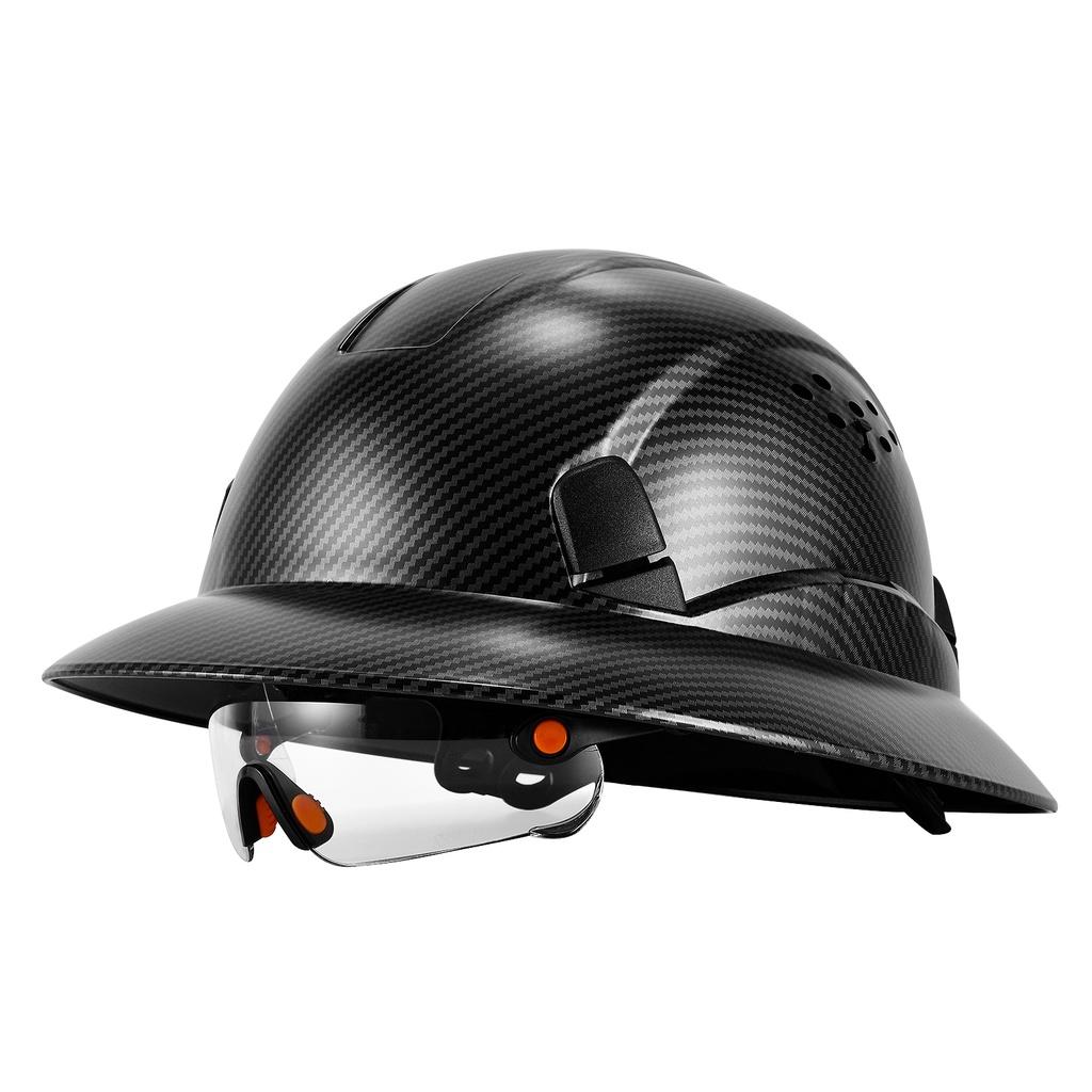 LOEBUCK Neuer Kohlefaser-Vollrandschutzhelm mit CE-Brille, Antikollisions-Baustellenschutzhelm GM850 schwarz