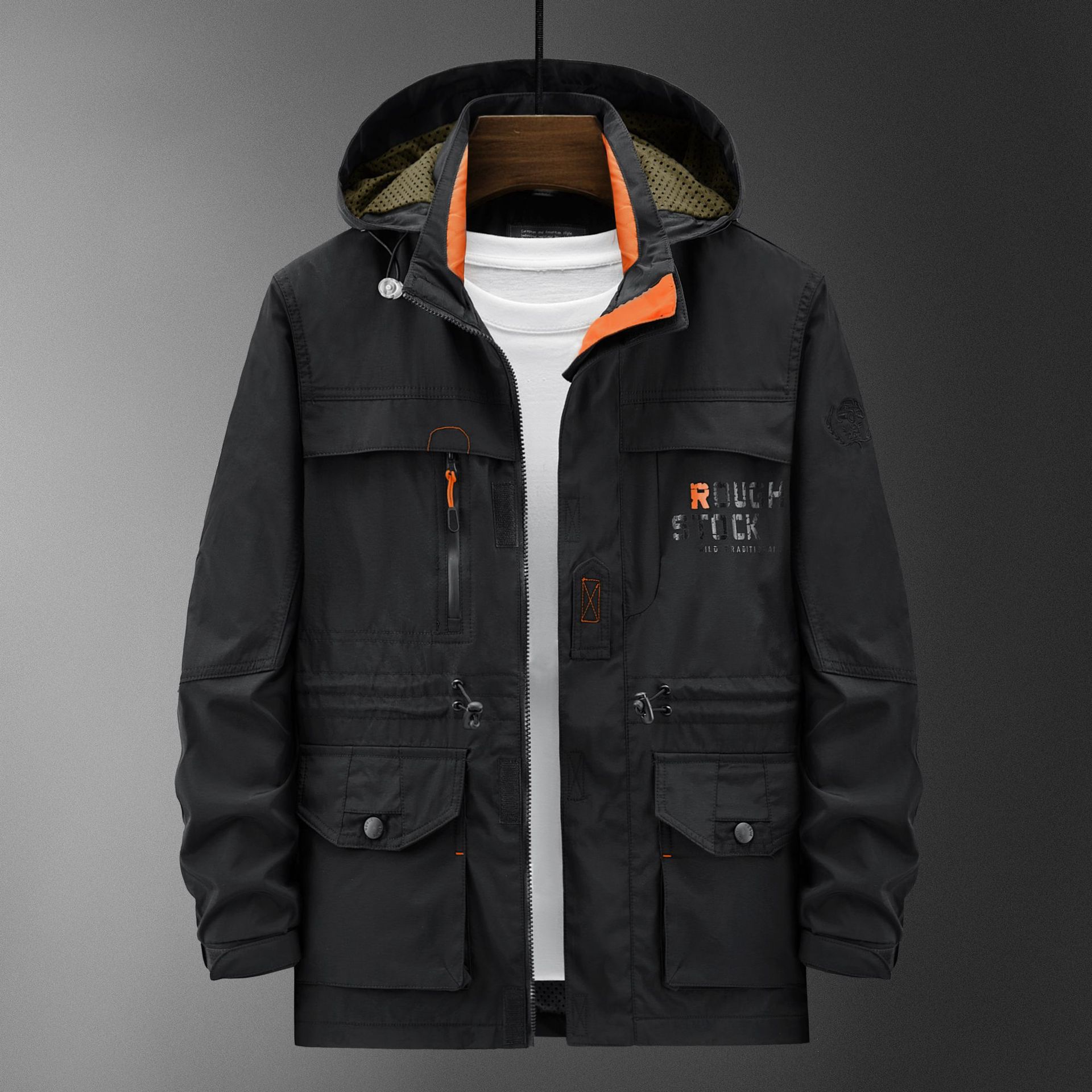 Herrenjacke Frühling und Herbst Große Größen Wasserdicht Casual Loose Top Outdoorjacke All-Match Sportjacke Herren XXXXXL schwarz