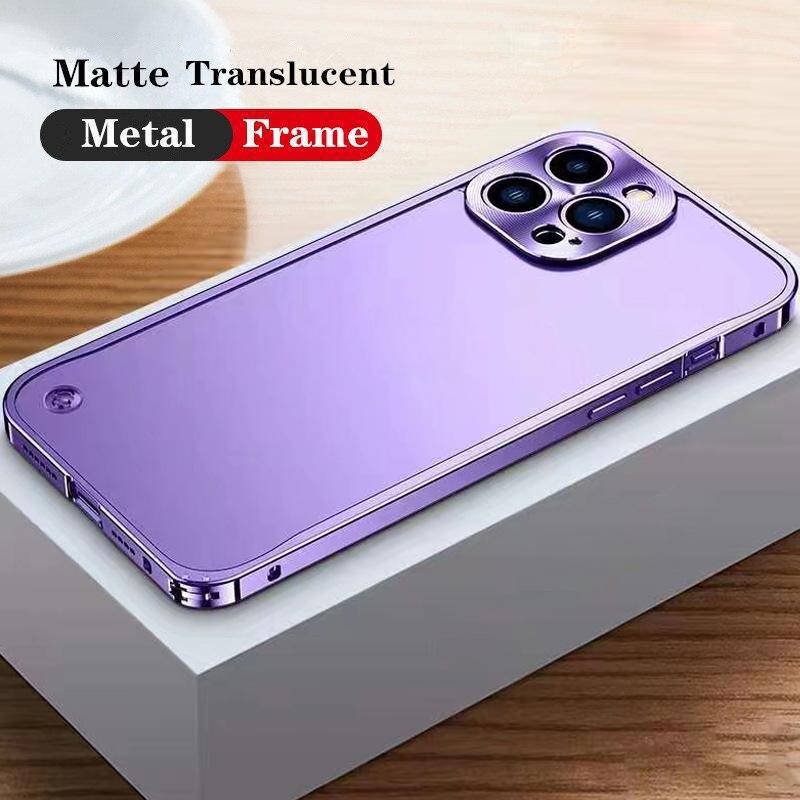 Luxuriöse Metallrahmen-Objektivschutzhülle für iPhone 16 15 14 13 12 11 Pro Max Aluminium-Telefonhülle für iPhone 16 Plus Matte Rückseite For iPhone 14 Plus violett