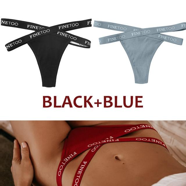 FINETOO 2 Teile/satz Frauen Baumwolle Höschen G-string Sexy Cross Strap Unterwäsche Brief Taille Unterwäsche Tangas Weibliche Aushöhlen Dessous XL