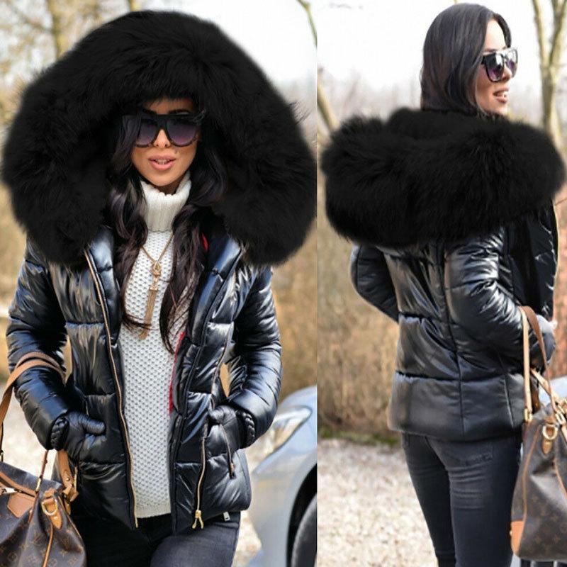Parka Damen Übergröße Mäntel Winter Daunenkleidung Kunstpelz Kapuze Reißverschlusstasche Warme Parkas Jacken Frau Outdoor Oberbekleidung M