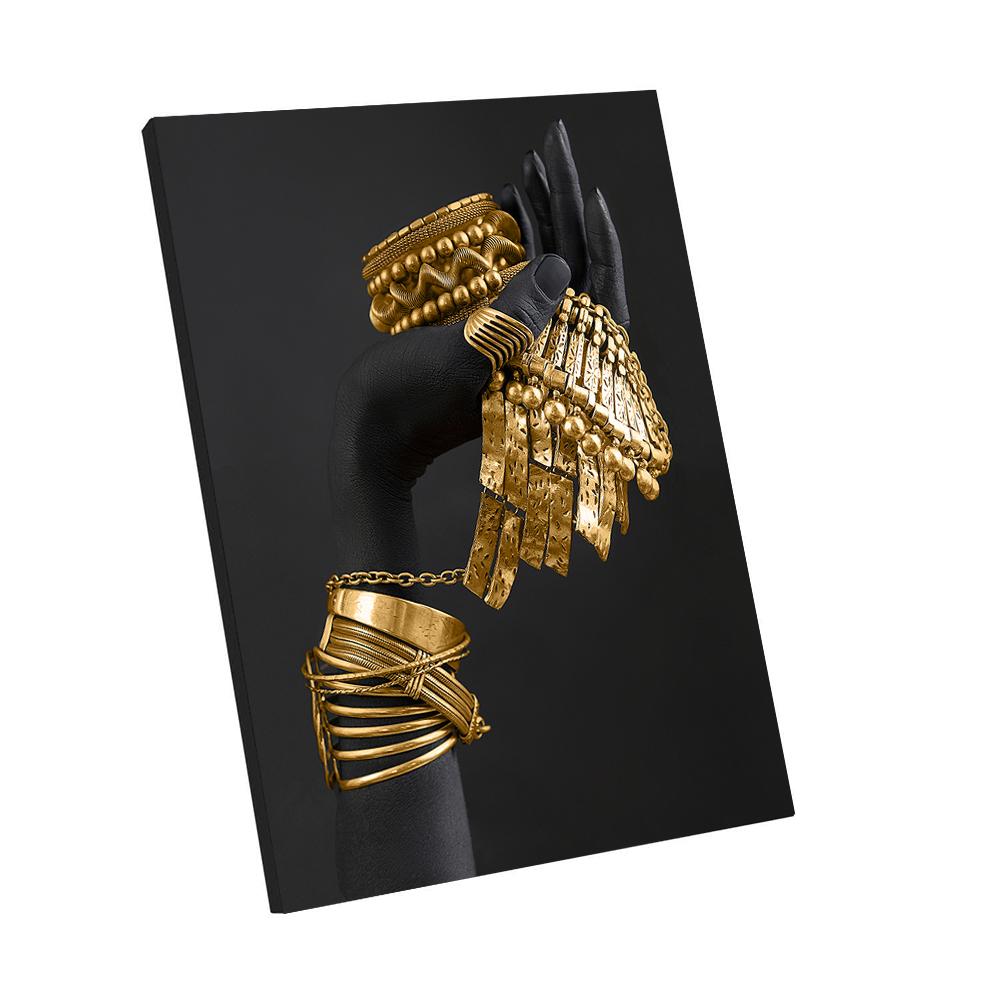 Afrikanische Frau hält Goldschmuck auf Leinwand, Poster und Drucke, schwarze Models, Kunstgemälde an der Wand, Kunstbilder für das Wohnzimmer 20x30cm Framed