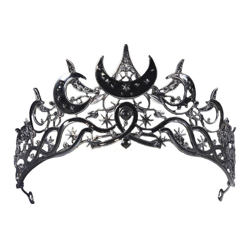 Neue europäische und amerikanische dunkle halbmondförmige Braut-Hochzeitskleid-Krone Retro Geburtstagsfeier Abendkleid Krone black