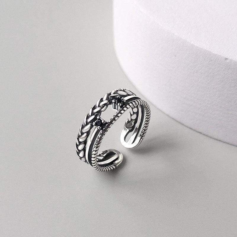 S925 silber ring frauen modische Thai silber multi-schicht diamant ring personalisierte twist breites gesicht übertrieben index finger ring one size