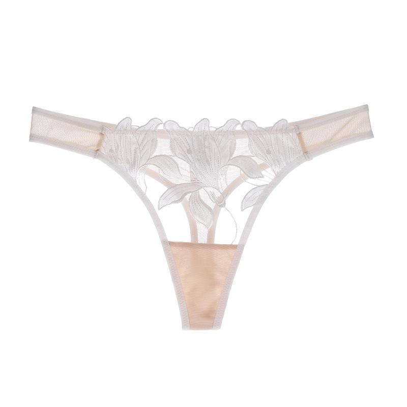 Französisch Spitze Stickerei Höschen Sexy Frauen Low-taille Dessous Tanga Weibliche G String Unterwäsche Atmungsaktive T-Zurück Dessous L weiß