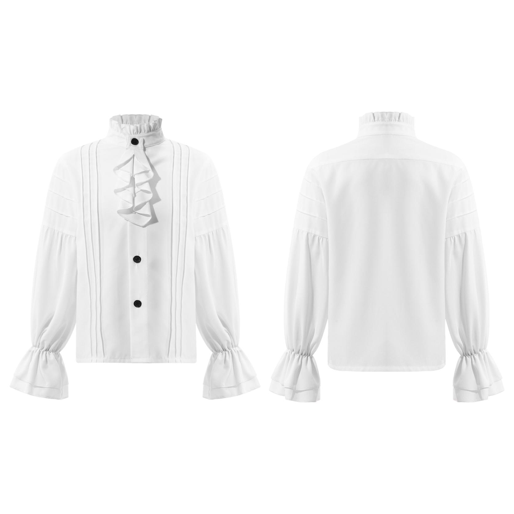 Kinder Renaissance Mittelalter Viktorianisch Vintage Retro Hemd Piratenhemd Langarm Rüschen Rüschenbesatz Hemd Cosplay Kostüm 5-6 Years weiß