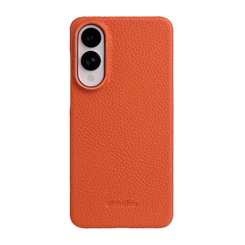 Melkco 100% Echtes Leder Case für Samsung Galaxy S25 Edge Ultra Plus Luxus Hülle Handgefertigt Echte Rindsleder Handyhüllen S25 Ultra For S25 orange