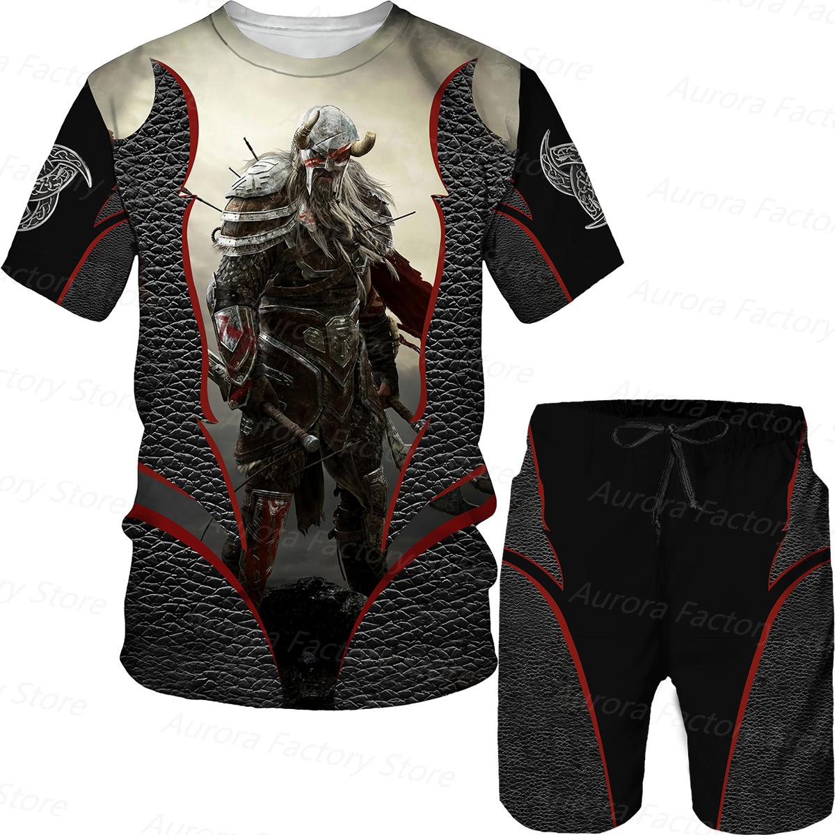 Sommer Männer der Trainingsanzug Viking Muster T-Shirt + Shorts Set Casual Outfits Sport Jogging Anzug Übergroßen Kleidung Männlich Streetwear S