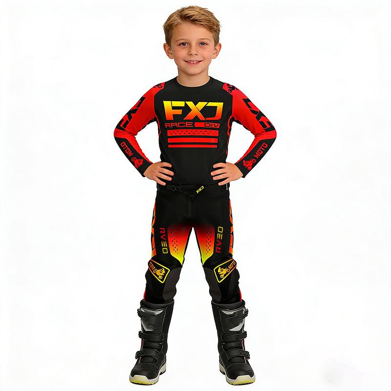 Motocross Kinder Set MX Trikot und Hose Kinder Set rot Dirt Bike MTB DH UTV Enduro Ausrüstung Kombi Off Road Jugend Rennanzug YXXL-28 (37-47KG) schwarz