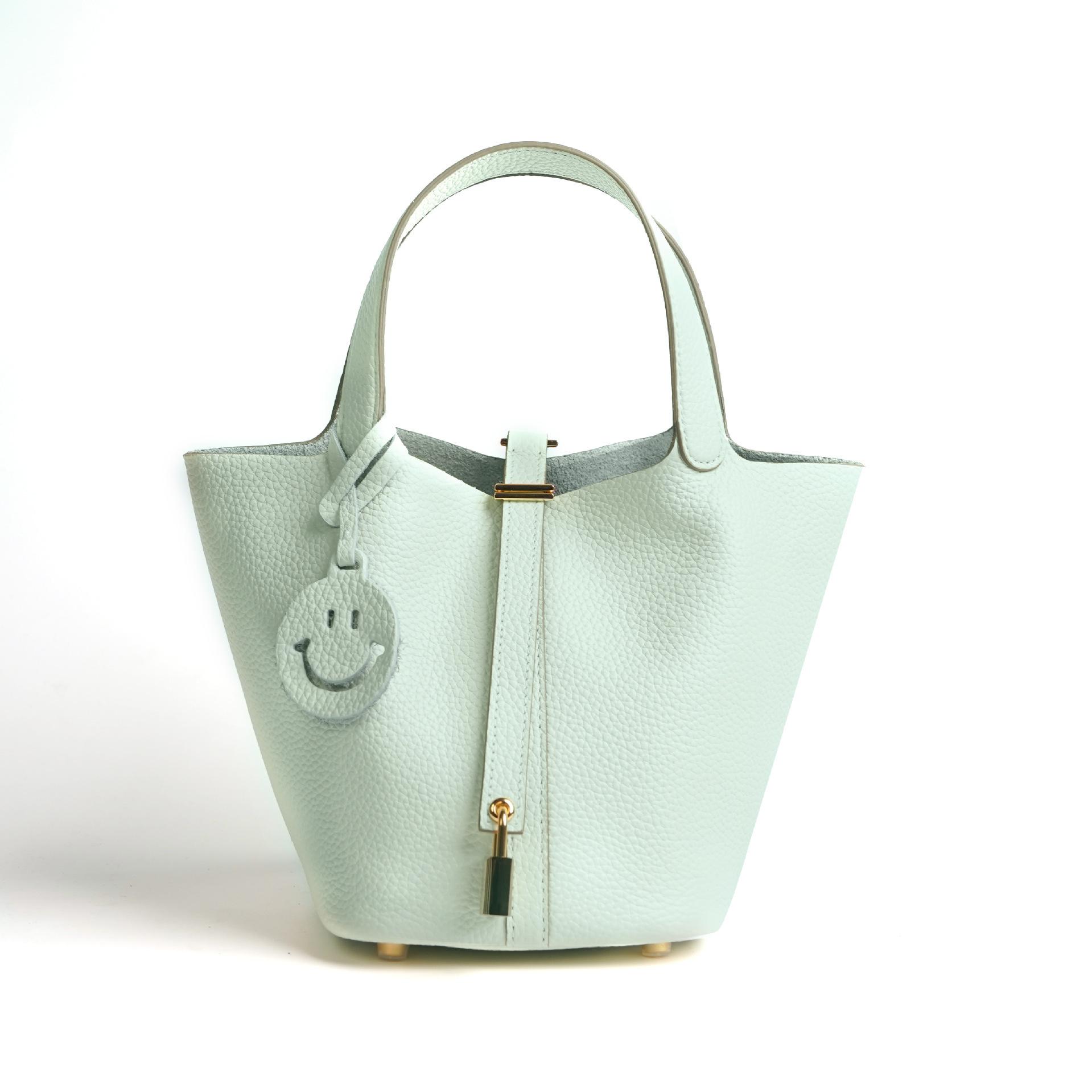 Echtes Leder Damen Gemüse Korb Tasche Tasche Herbst und Winter Litschi Muster Eimer Tasche Handtasche für Frauen grün