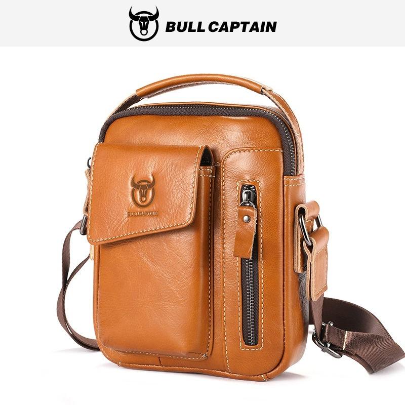 BULLCAPTAIN Echtes Leder herren Umhängetasche Umhängetasche Vintage Rindsleder Messenger Tasche für Männliche Kleine Casual Handtasche khaki