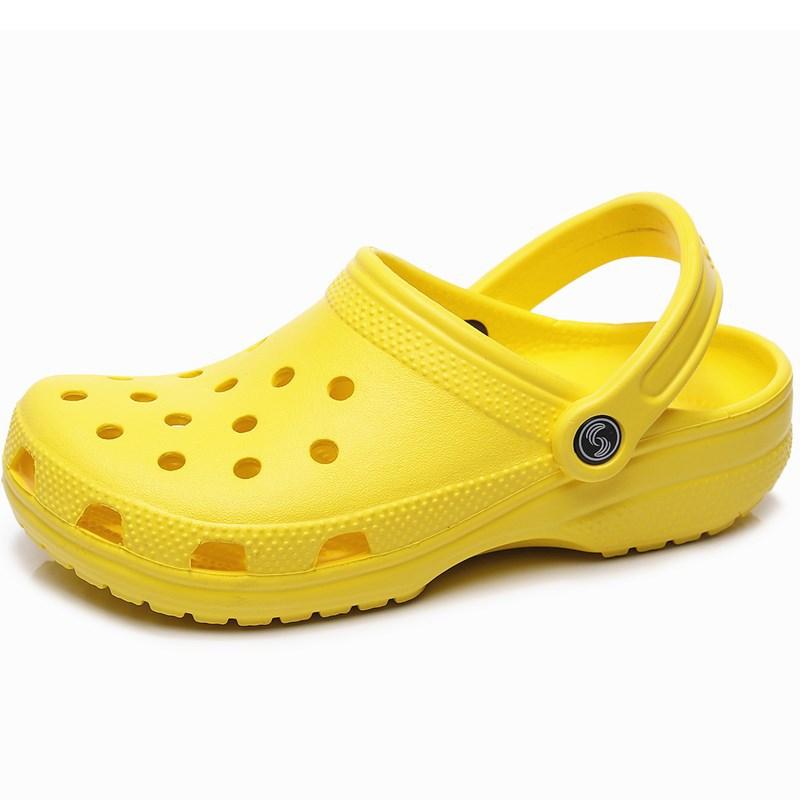 2023 neue Sommer frauen Strand Hohl Sandalen und Hausschuhe männer Flache Unterseite Outdoor Waten Sandalen 35 gelb