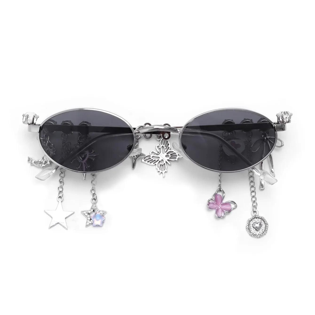 Mode Süß Cool Würziges Mädchen Brille Sakura Mode Stern Diamant Kleine Fassung Elliptische Brille für Frauen Brille black