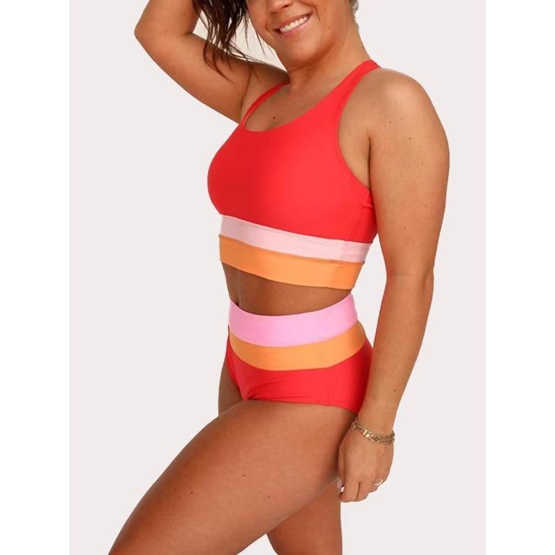 Große Größe Geteilter Badeanzug Damen Europäischer und Amerikanischer High-End-Sinn Huludao Badeanzug Bedruckter Reißverschluss Bikini Badeanzug S orange