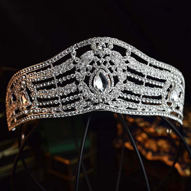 Krone der Braut Hochzeitskleid Kopfschmuck Geburtstag Königin Stil Krone Voll Diamant Breite Kante Ball Auszeichnung Performance Kopfschmuck gray