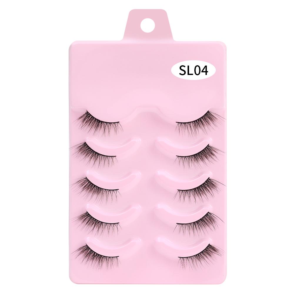 Halbe Wimpern, 5 Paar, natürliche, flauschige falsche Wimpern, Manga-Lash, 3D-Faux-Nerzwimpern, weiche geflügelte Wimpernverlängerung, Make-up-Tool SL04