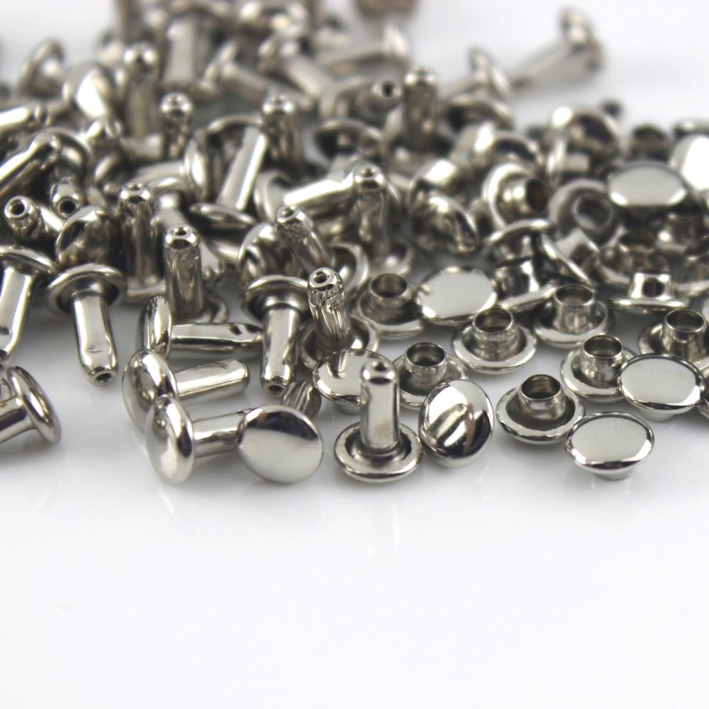 100 Sets 6/8 mm Metall-Doppelkappen-Nieten, runde Nieten für Lederhandwerk, Tasche, Gürtel, Kleidung, Kleidung, Schuhe, Haustier, Kragen, Dekor 6 x 6mm silber
