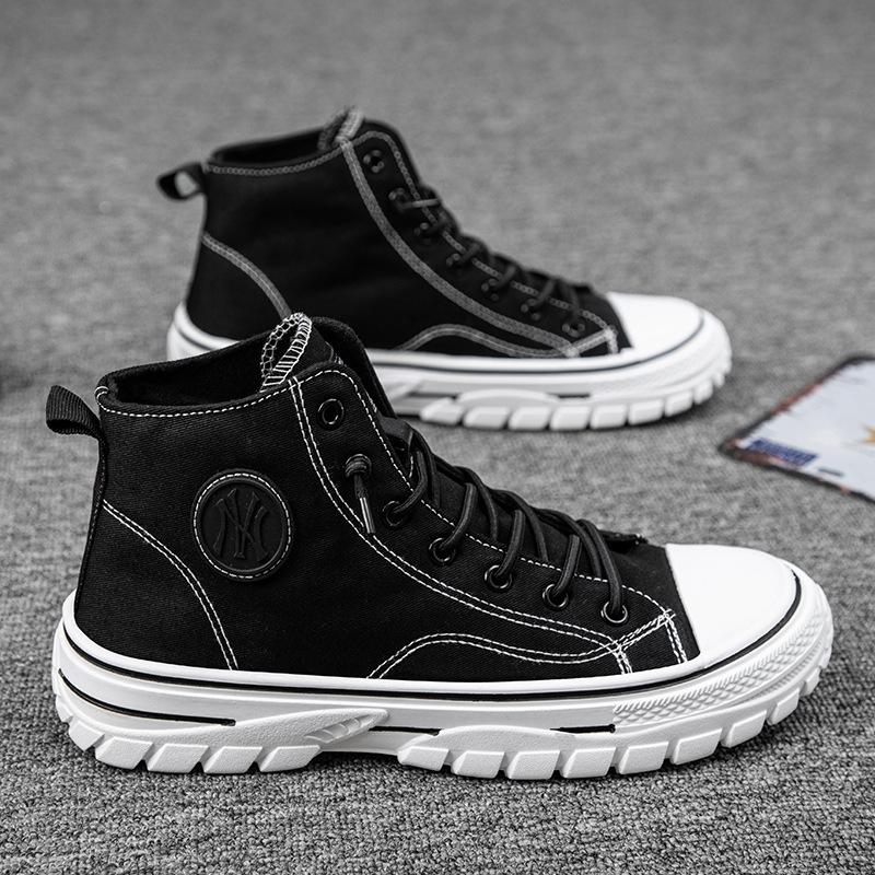 Herbst Herren Casual Sneakers Canvas Britischer Stil Herren Stiefeletten Trend High-Top Skateboard Schuhe für Männer Vulkanisierte Schuhe 2023 44 schwarz