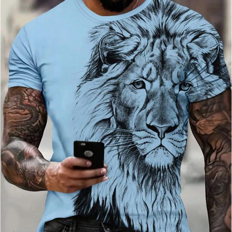 Neues Sommer-T-Shirt für Herrenmode mit Tier-Löwen-Aufdruck für Herren M blau