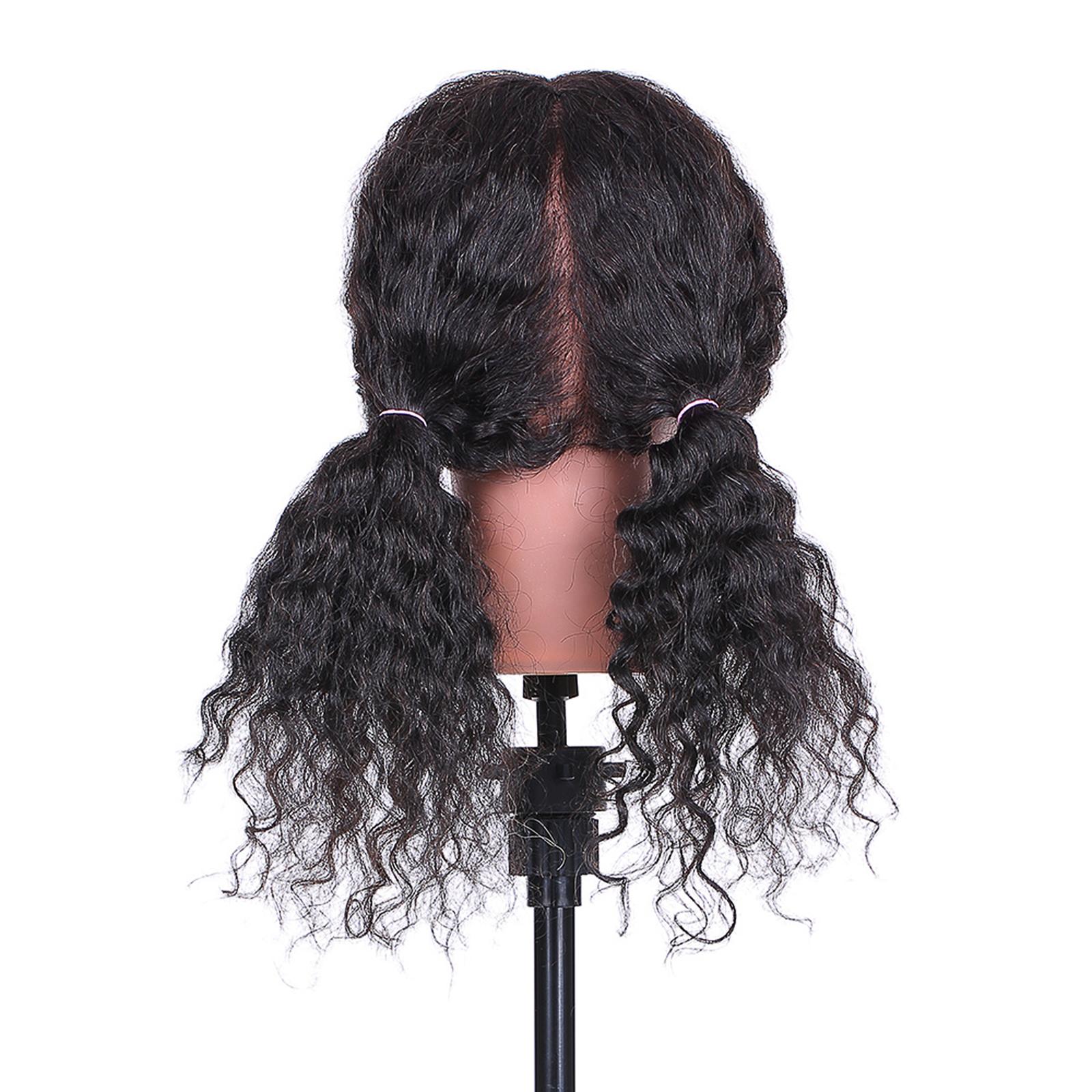 Locken Kopfmodell Friseur Trainingskopf für Haarstyling Übung Flechtkopf mit 100% Echthaar Schwarz black