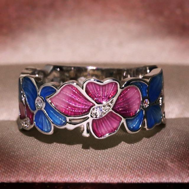 Mode Blume Ringe Für Frauen Zirkonia Ring Partei Schmuck Emaille Ring Schmuck Hohe Qualität 8 rosa